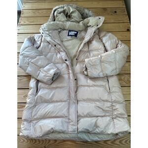 Lands' End Faux Fur Hood Down Filled Puffer Coat Jacket XL Women's Champagne